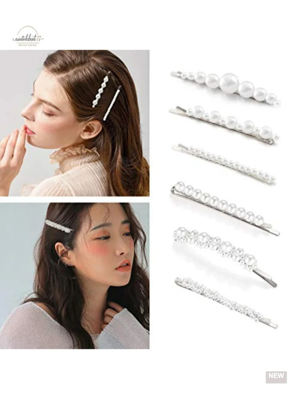 6 Pearl Hair Clips Barrettes Bobby Pins Wedding Bridal Silver Decorative Hair